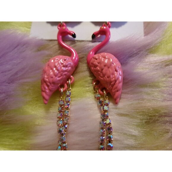 Betsey Johnson Flamingo & Watermelon Rhinestone Drop Earrings - Picture 3 of 5